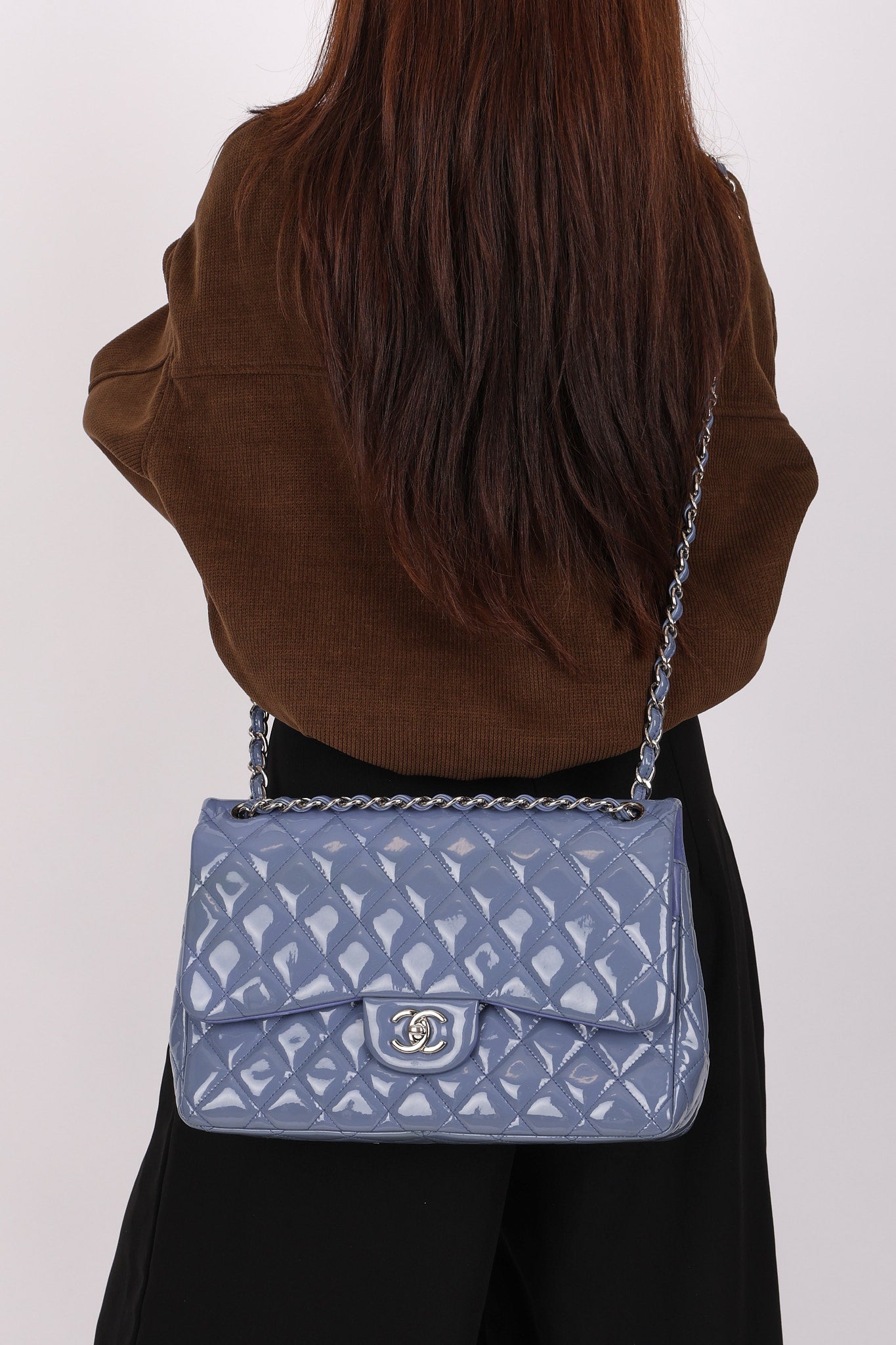 Chanel Jumbo Classic Double Flap Blue Patent 2011 SHW