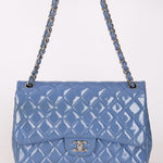 Chanel Jumbo Classic Double Flap Blue Patent SHW