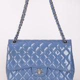 Chanel Jumbo Classic Double Flap Blue Patent SHW