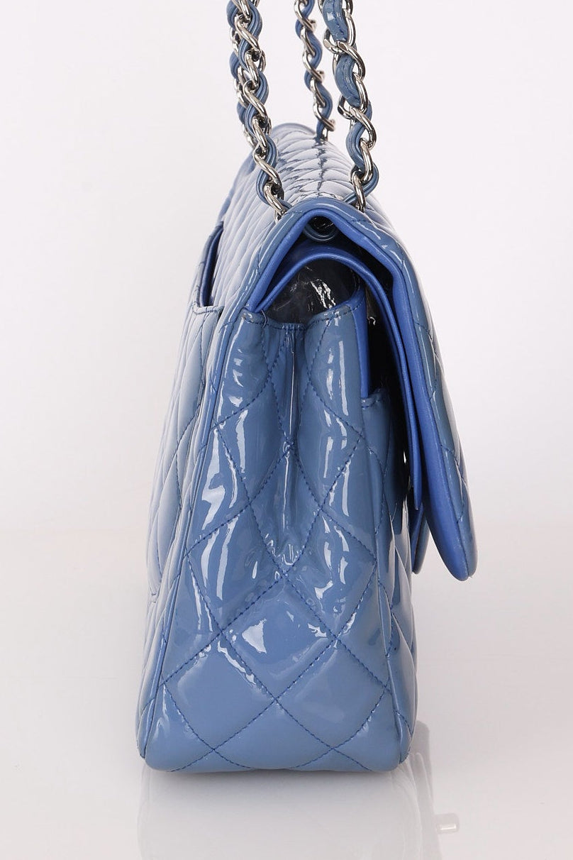 Chanel Jumbo Classic Double Flap Blue Patent SHW