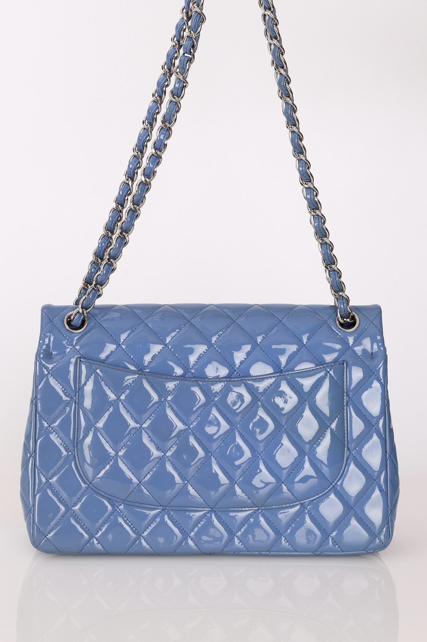 Chanel Jumbo Classic Double Flap Blue Patent SHW