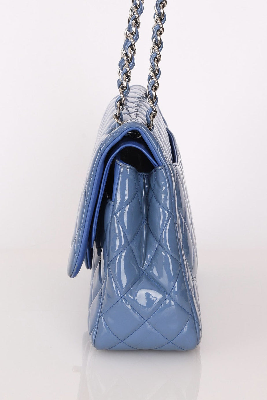Chanel Jumbo Classic Double Flap Blue Patent SHW
