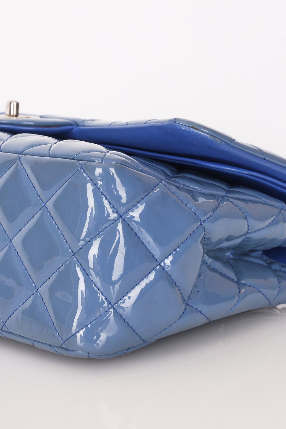 Chanel Jumbo Classic Double Flap Blue Patent SHW