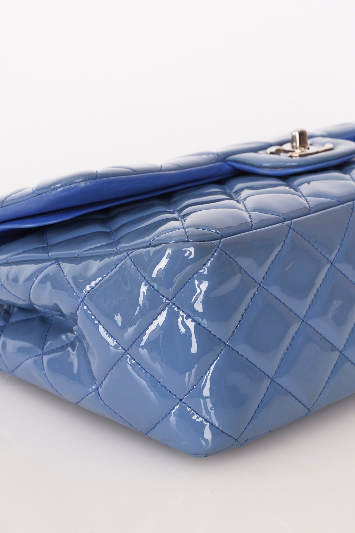 Chanel Jumbo Classic Double Flap Blue Patent SHW