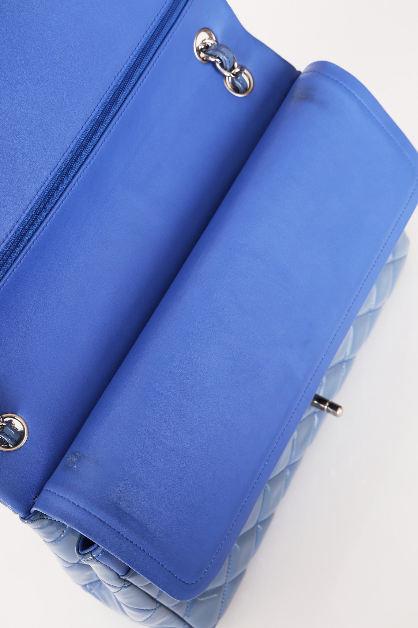 Chanel Jumbo Classic Double Flap Blue Patent SHW
