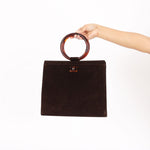 Chanel Tortoise Acrylic Top Handle Bag Brown Suede