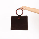 Chanel Tortoise Acrylic Top Handle Bag Brown Suede