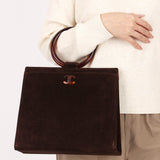 Chanel Tortoise Acrylic Top Handle Bag Brown Suede
