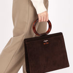 Chanel Tortoise Acrylic Top Handle Bag Brown Suede