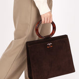 Chanel Tortoise Acrylic Top Handle Bag Brown Suede