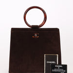 Chanel Tortoise Acrylic Top Handle Bag Brown Suede