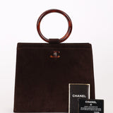 Chanel Tortoise Acrylic Top Handle Bag Brown Suede