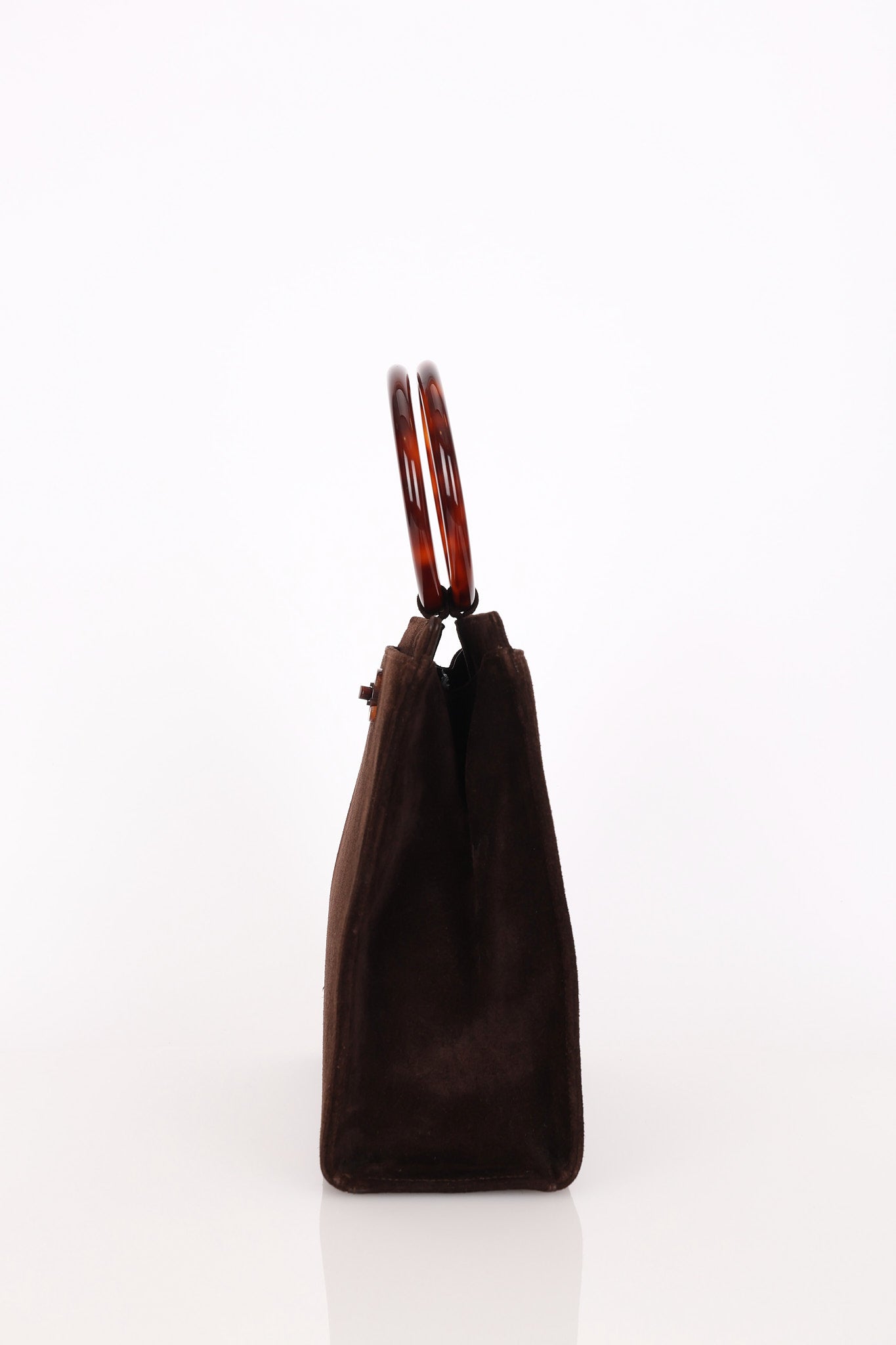 Chanel Tortoise Acrylic Top Handle Bag Brown Suede