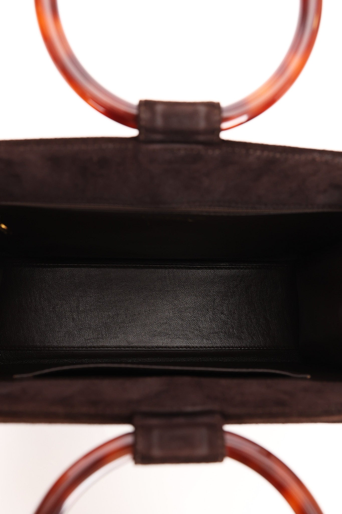 Chanel Tortoise Acrylic Top Handle Bag Brown Suede