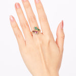 18K Yellow Gold Emerald and Ruby Diamond Crossover Ring, Size US 5.5