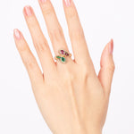 18K Yellow Gold Emerald and Ruby Diamond Crossover Ring, Size US 5.5
