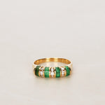 18K Yellow Gold Emerald and Diamond Channel Ring, Size US 6