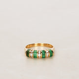 18K Yellow Gold Emerald and Diamond Channel Ring, Size US 6