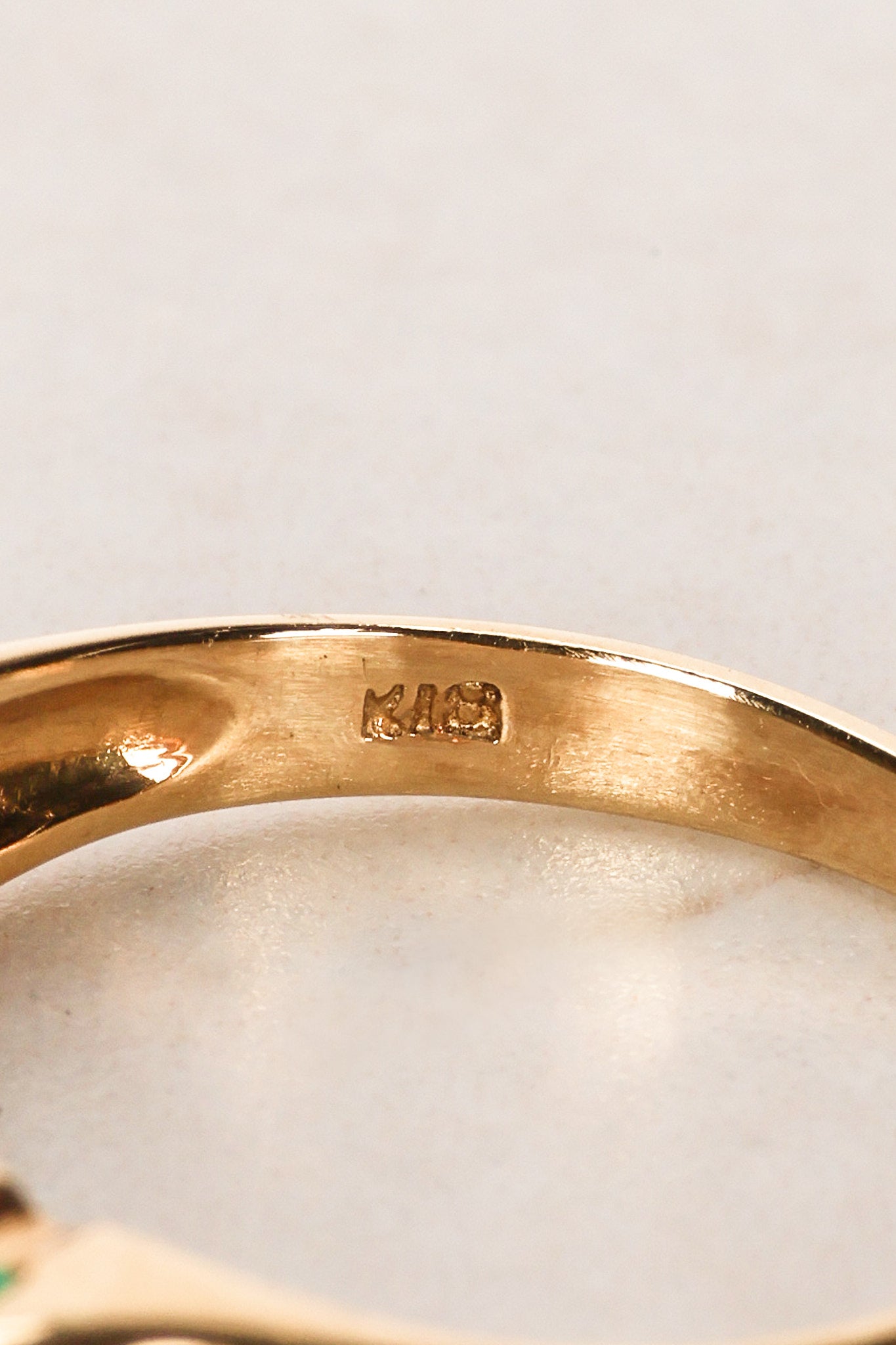 18K Yellow Gold Emerald and Diamond Channel Ring, Size US 6