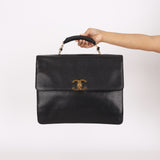 Chanel Top Handle Briefcase Bag Black Caviar 24K GP
