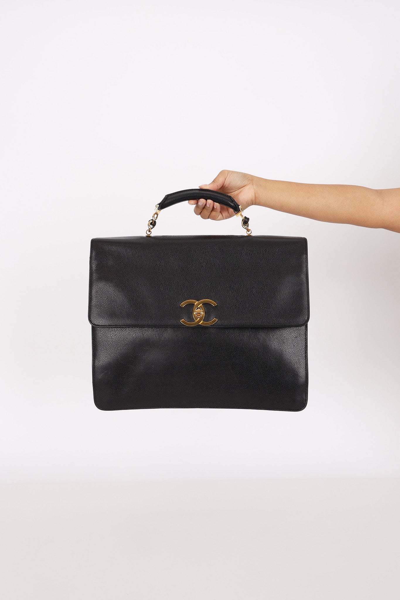 Chanel Top Handle Briefcase Bag Black Caviar 24K GP