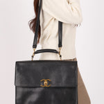 Chanel Top Handle Briefcase Bag Black Caviar 24K GP