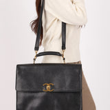 Chanel Top Handle Briefcase Bag Black Caviar 24K GP