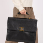 Chanel Top Handle Briefcase Bag Black Caviar 24K GP