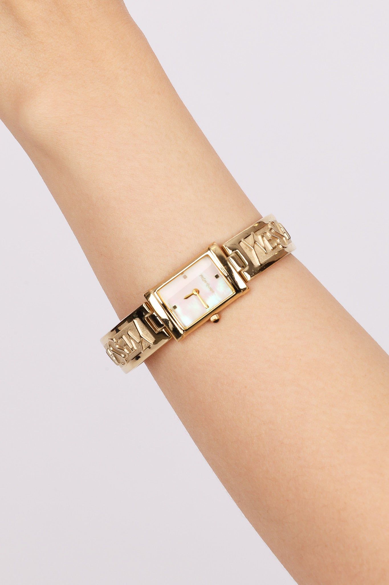 Saint Laurent Gold Pearl Watch