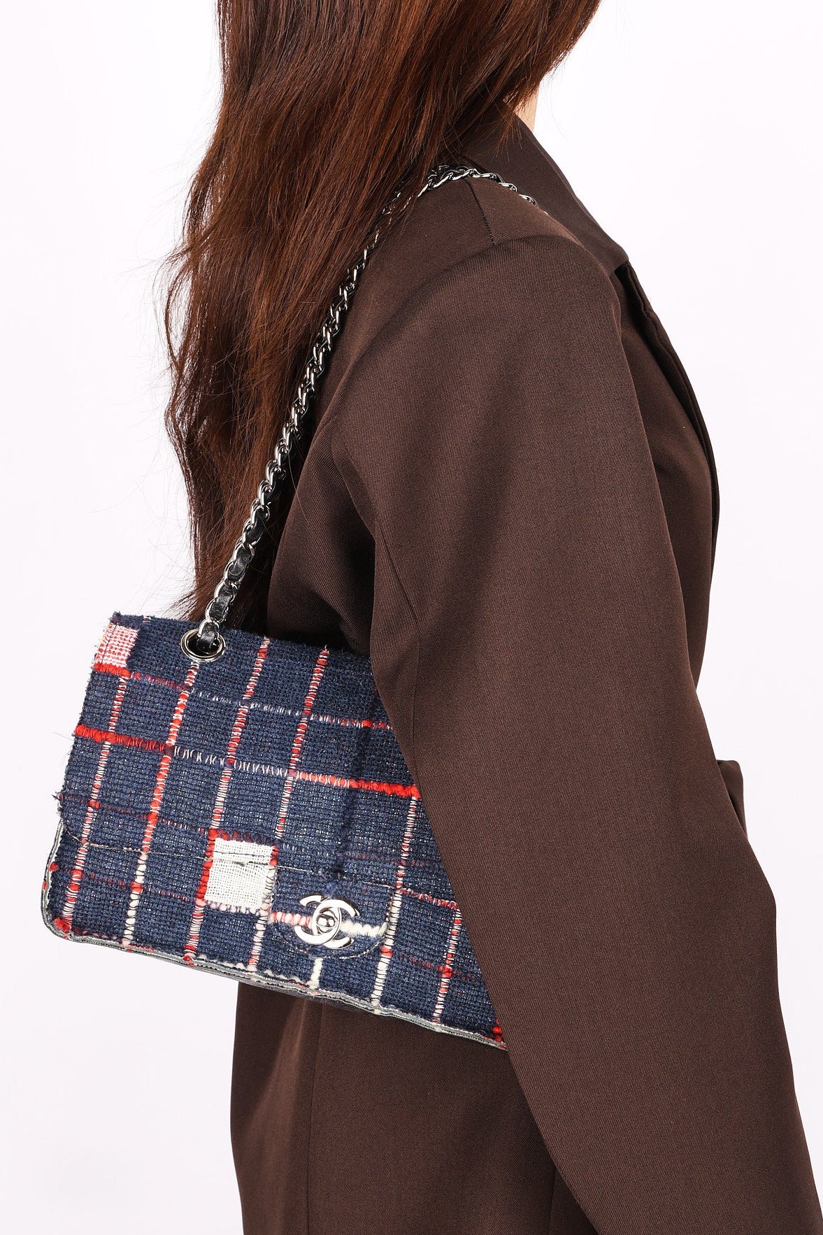 Limited Edition Chanel Woven Check Single Flap 2014 SHW