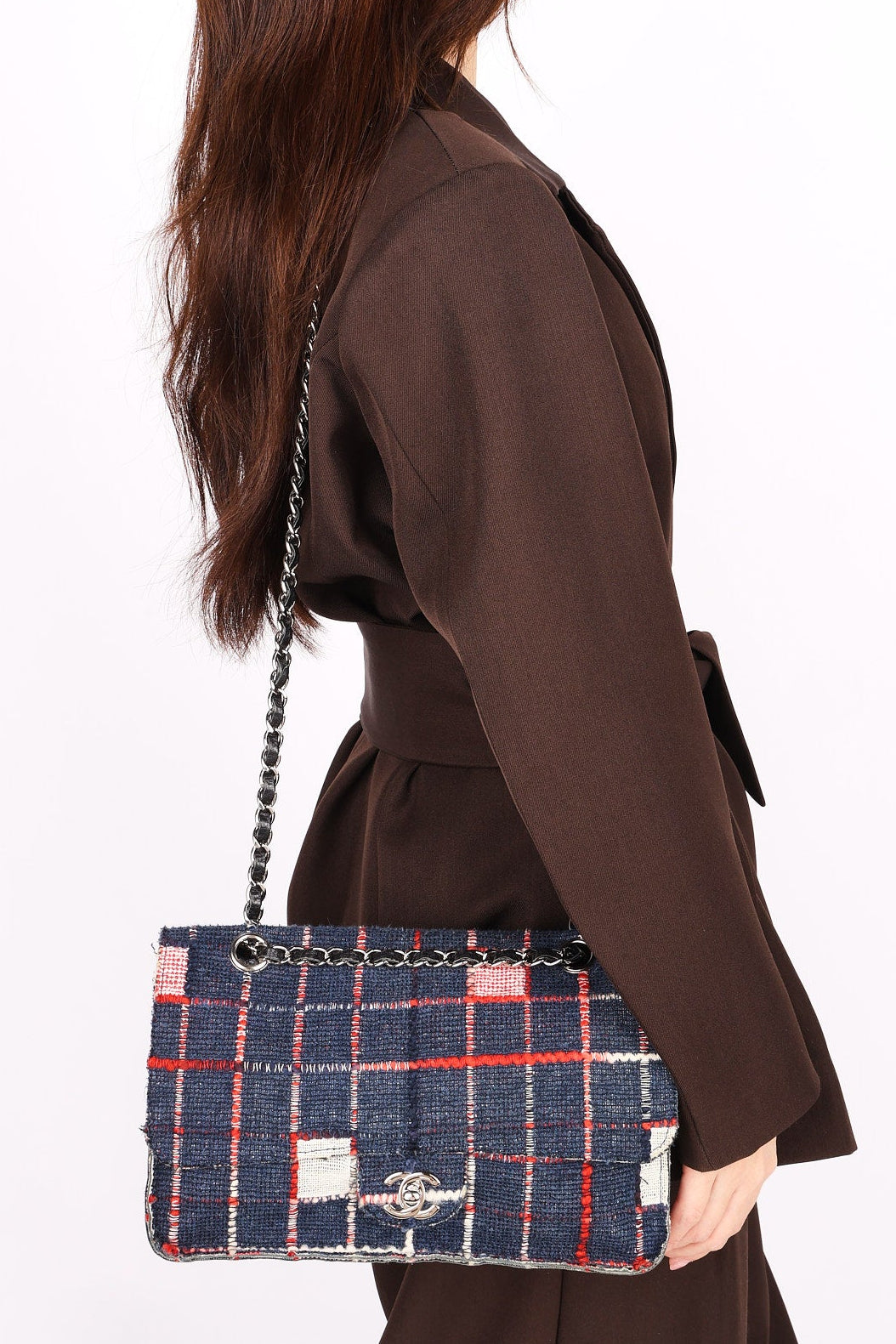 Limited Edition Chanel Woven Check Single Flap 2014 SHW