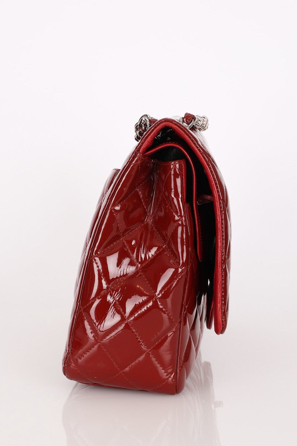 Chanel Maxi Classic Double Flap Ruby Red Patent SHW