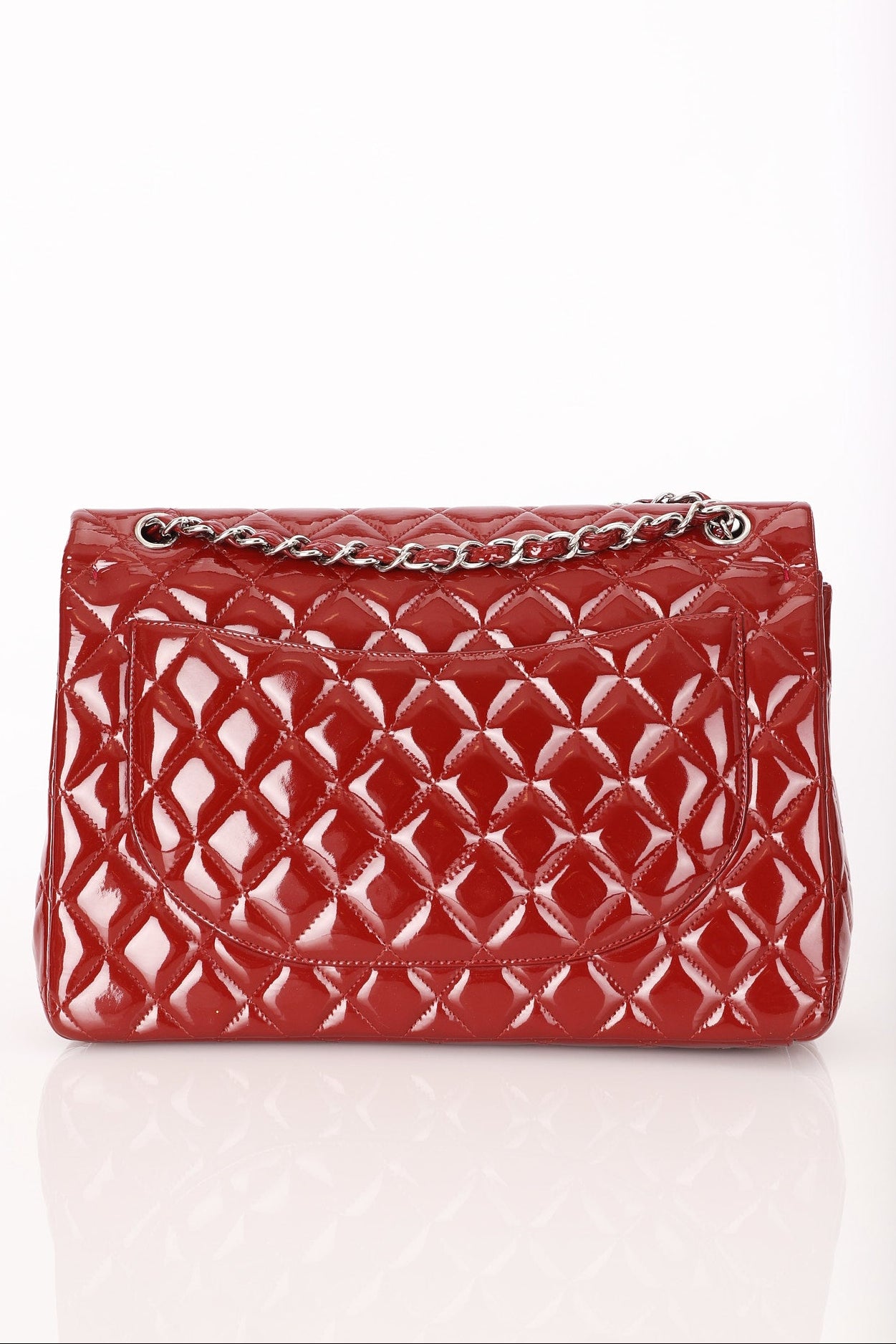 Chanel Maxi Classic Double Flap Ruby Red Patent SHW