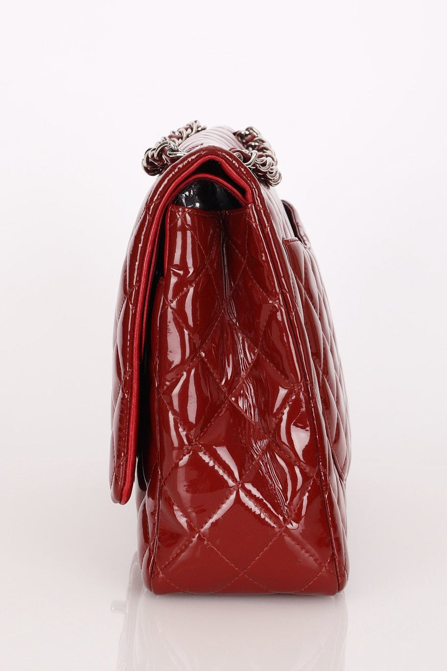 Chanel Maxi Classic Double Flap Ruby Red Patent SHW