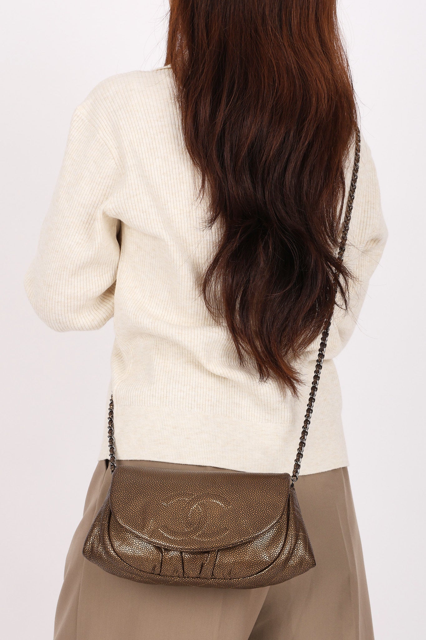 Chanel Half Moon Wallet on Chain Metallic Bronze DSHW