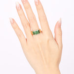 18K Yellow Gold Emerald and Diamond Channel Ring, Size US 7