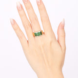 18K Yellow Gold Emerald and Diamond Channel Ring, Size US 7