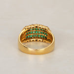 18K Yellow Gold Emerald and Diamond Channel Ring, Size US 7