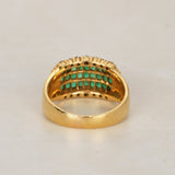 18K Yellow Gold Emerald and Diamond Channel Ring, Size US 7