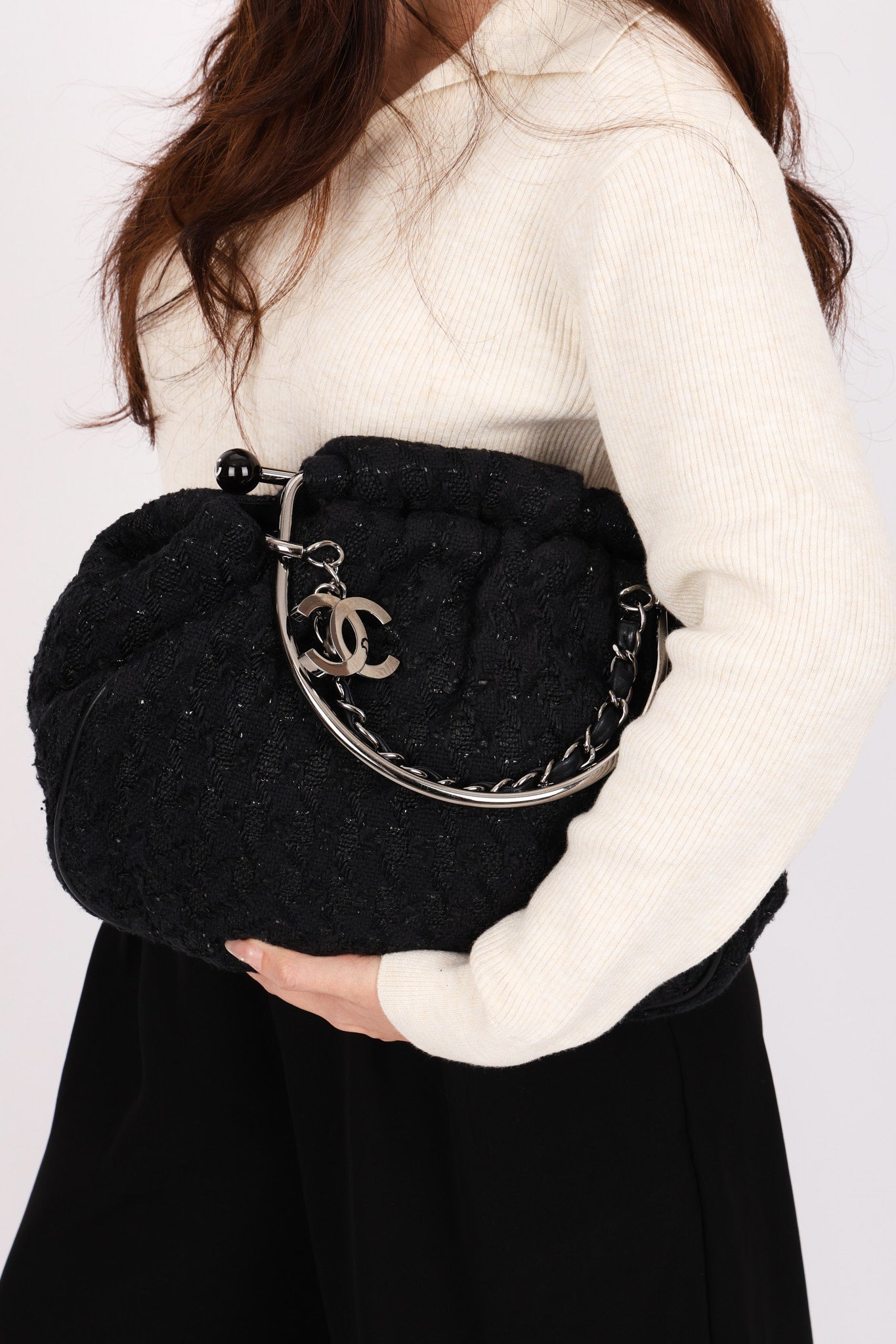 Chanel Tweed Boucle Knitting Bag SHW