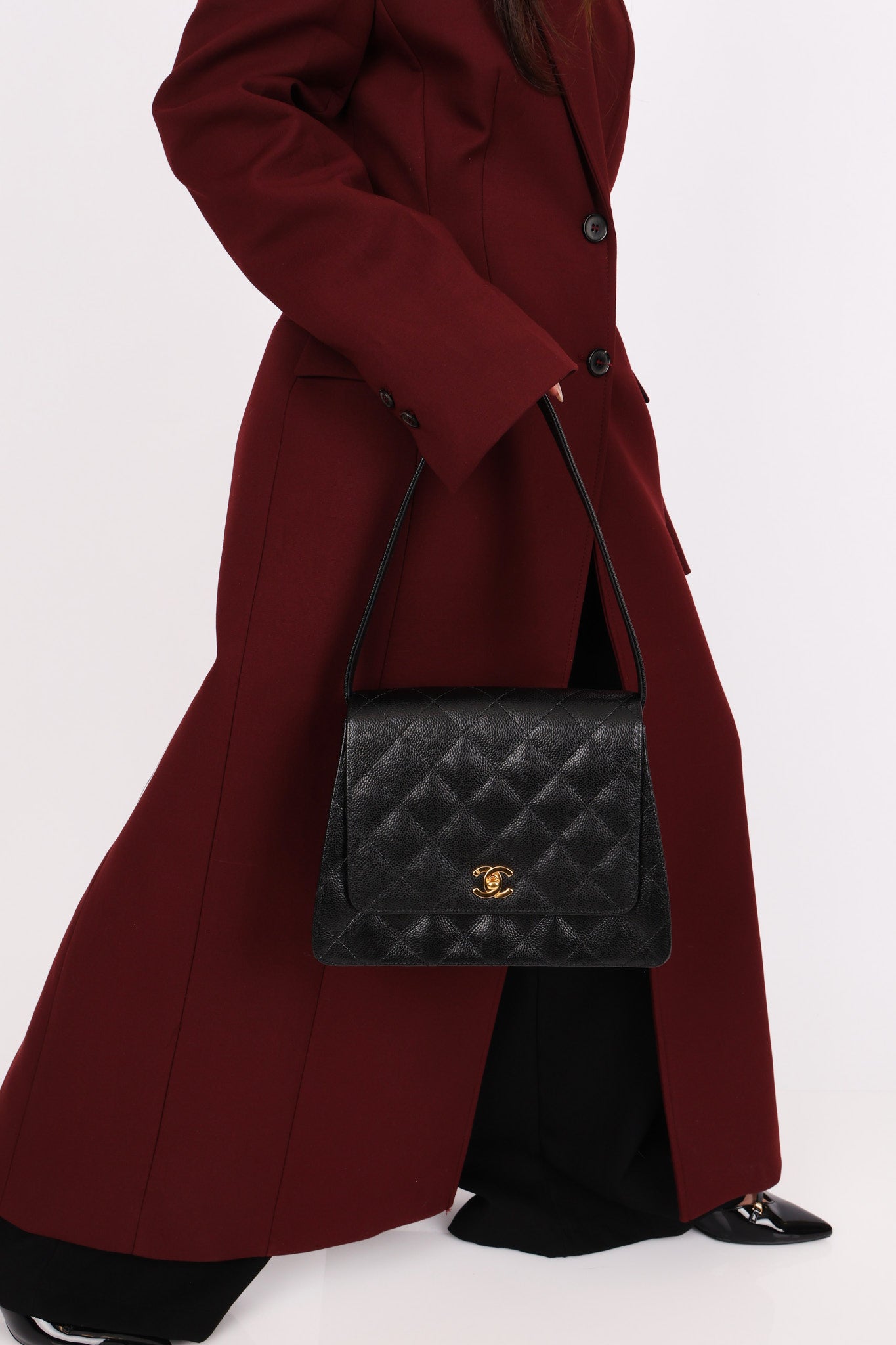 Chanel Kelly Shoulder Bag Black Caviar 24K GP