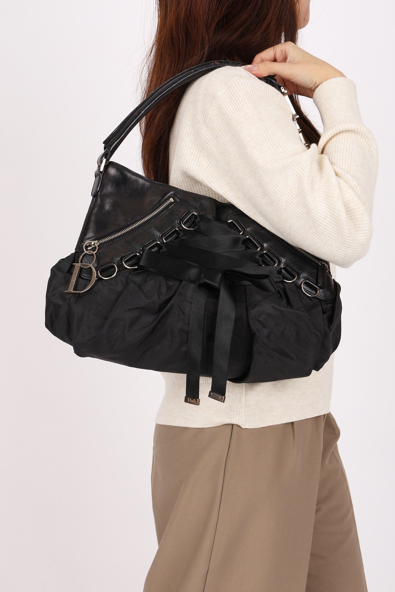 Rare Christian Dior x John Galliano Ballet Corset Couture Hobo Black