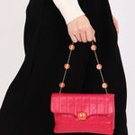Chanel Chocolate Bar Beaded Chain Shoulder Bag Pink Lambskin SHW