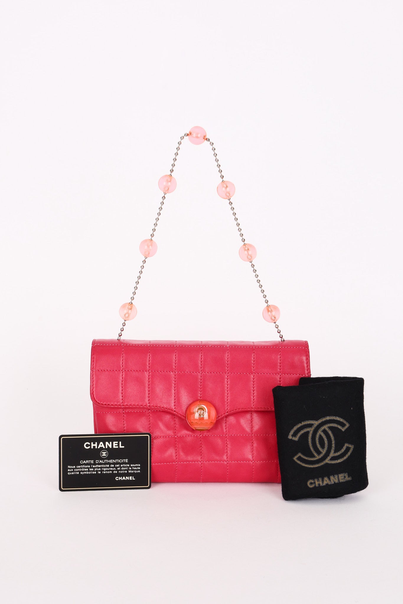 Chanel Chocolate Bar Beaded Chain Shoulder Bag Pink Lambskin SHW
