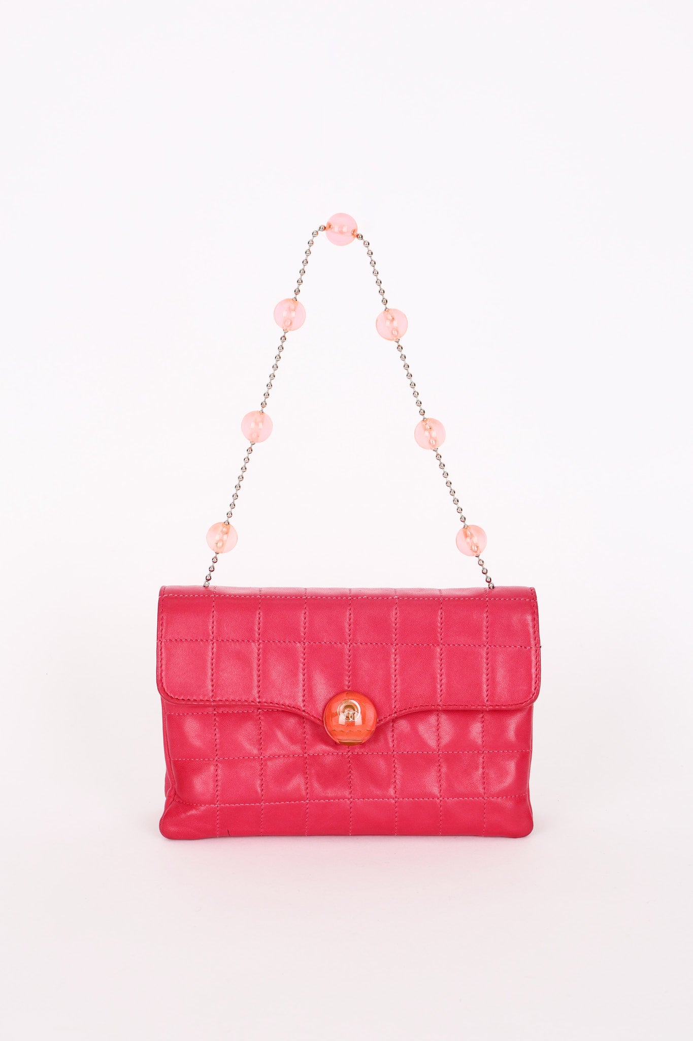 Chanel Chocolate Bar Beaded Chain Shoulder Bag Pink Lambskin SHW