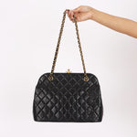 Chanel Kisslock Shoulder Bag Black Lambskin 24K GP