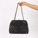 Chanel Kisslock Shoulder Bag Black Lambskin 24K GP