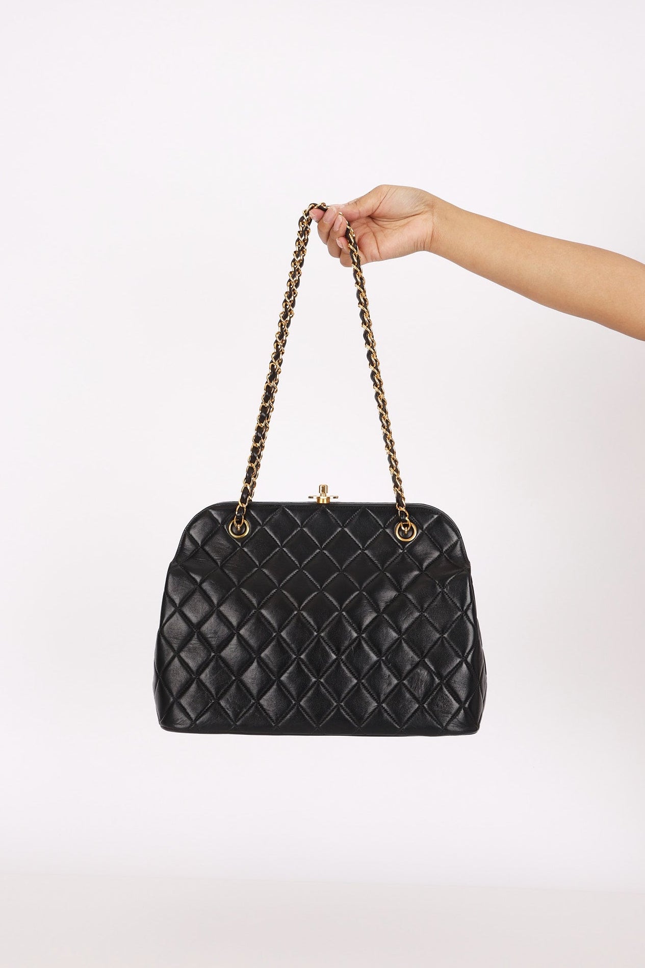 Chanel Kisslock Shoulder Bag Black Lambskin 24K GP
