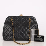 Chanel Kisslock Shoulder Bag Black Lambskin 24K GP