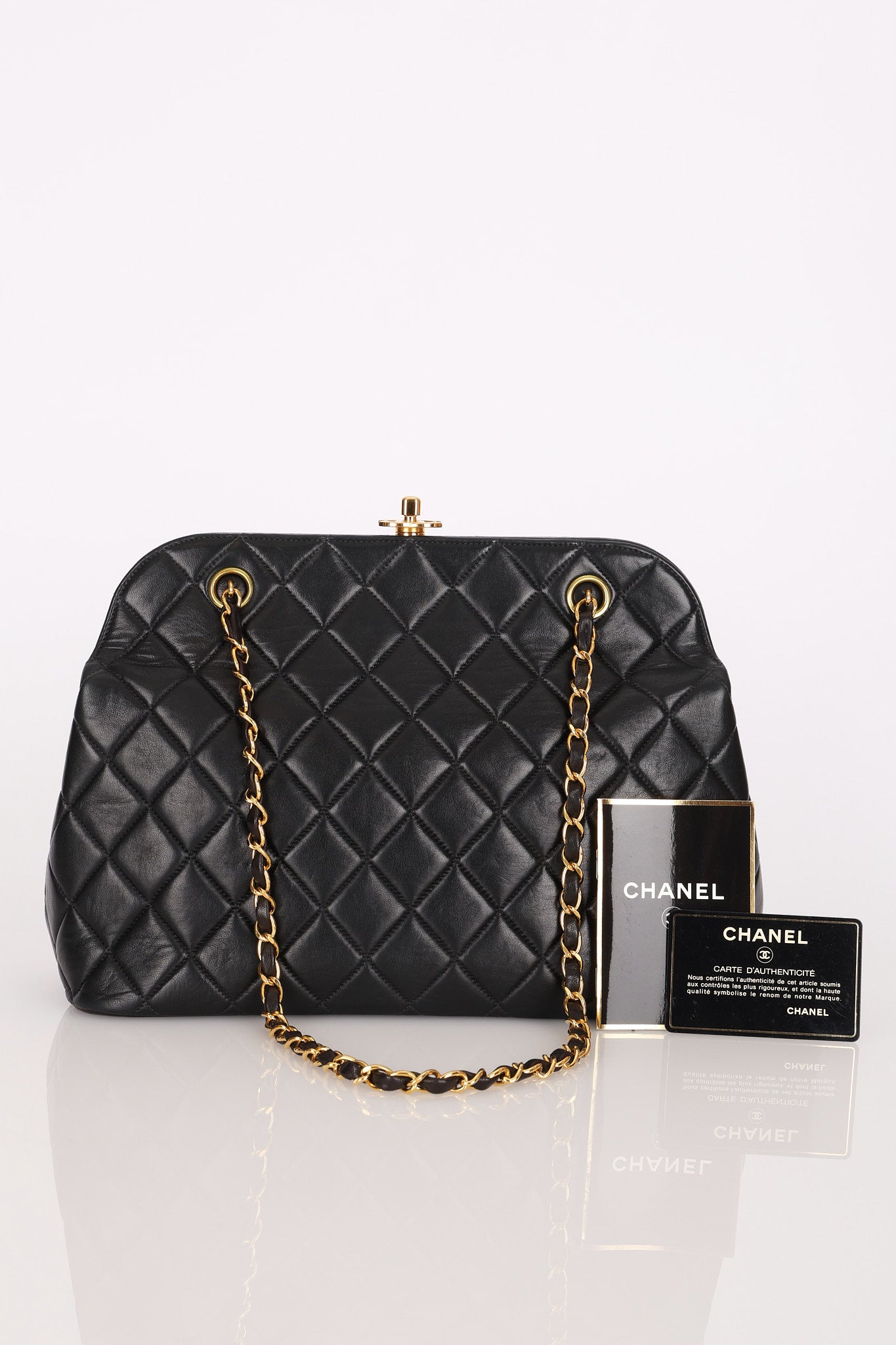 Chanel Kisslock Shoulder Bag Black Lambskin 24K GP